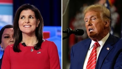 Donald Trump has taken to social media to share a claim about Nikki Haley that is completely untrue (Photo by WIN MCNAMEE / GETTY IMAGES NORTH AMERICA / Getty Images via AFP, AP Photo/Charlie Neibergall, File)
