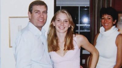 An undated handout photo shows (L-R) Prince Andrew, Virginia Giuffre, and Ghislaine Maxwell posing for a photo. (AFP) An undated handout photo shows (L-R) Prince Andrew, Virginia Giuffre, and Ghislaine Maxwell posing for a photo. (AFP)
