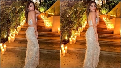Earlier, Pooja posted pictures of another wedding look on Instagram with the caption, "Shimmer, glitter, sparkle and shine #weddingseason #sangeet #fairydust." The actor wore the ensemble to attend the sangeet ceremony. She chose a coordinated silver blouse and skirt set from the shelves of the designer label Falguni Shane Peacock. (Instagram) Earlier, Pooja posted pictures of another wedding look on Instagram with the caption, "Shimmer, glitter, sparkle and shine #weddingseason #sangeet #fairydust." The actor wore the ensemble to attend the sangeet ceremony. She chose a coordinated silver blouse and skirt set from the shelves of the designer label Falguni Shane Peacock. (Instagram)