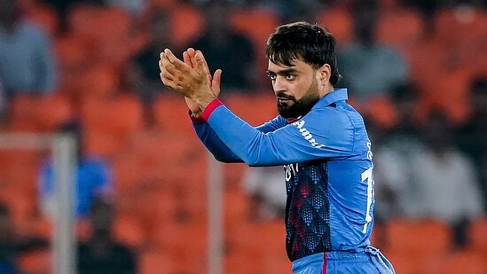 Afghanistan's Rashid Khan during the ICC Men's Cricket World Cup 2023 match between Afghanistan and South Africa (PTI)