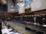 Judges and parties at the opening of the hearings at the International Court of Justice in The Hague, Netherlands, Thursday, Jan. 11, 2024. Judges and parties at the opening of the hearings at the International Court of Justice in The Hague, Netherlands, Thursday, Jan. 11, 2024.
