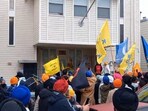 Radical Sikhs raising Khalistani flags outside the Indian consulate in San Francisco.