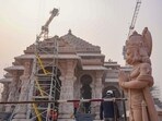 Construction underway at Ram Temple in Ayodhya ahead of the consecration ceremony. (PTI) Construction underway at Ram Temple in Ayodhya ahead of the consecration ceremony. (PTI)