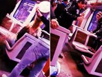 The image shows a YouTuber playing a disgusting prank on an unsuspecting father and daughter duo travelling in the Brussels metro. The image shows a YouTuber playing a disgusting prank on an unsuspecting father and daughter duo travelling in the Brussels metro.