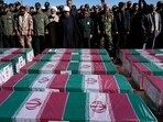 People pray over the flag-draped coffins of victims of Wednesday's bomb explosion during their funeral ceremony in the city of Kerman about 820 kms southeast of the capital Tehran, Iran. (AP/File) People pray over the flag-draped coffins of victims of Wednesday's bomb explosion during their funeral ceremony in the city of Kerman about 820 kms southeast of the capital Tehran, Iran. (AP/File)
