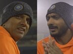 Rahul Dravid and Axar Patel during India's training session.