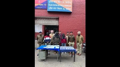 Chandigarh Police had lodged a case on November 15 last year under Sections 419 (punishment for cheating by personation), 420 (cheating), 467 (forgery of valuable security, will), 468 (forgery for purpose of cheating), 471 (using as genuine a forged) and 120-B (punishment of criminal conspiracy) of the Indian Penal Code at the Sector 36 police station (HT Photo)