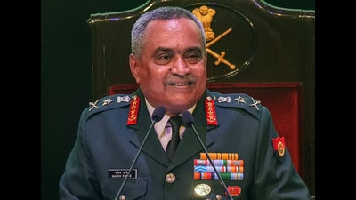 Chief of Army Staff General Manoj Pande addresses the annual press conference, ahead of Army Day, in New Delhi. (PTI)