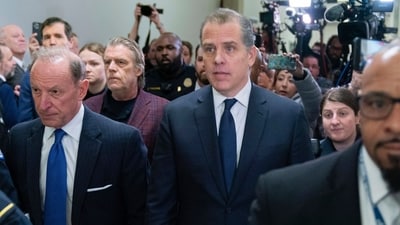 Hunter Biden, President Joe Biden's son, accompanied by his attorney Abbe Lowell, leaves a House Oversight Committee hearing as Republicans are taking the first step toward holding him in contempt of Congress, Wednesday, Jan. 10, 2024, on Capitol Hill in Washington. (AP Photo/Jose Luis Magana) (AP) Hunter Biden, President Joe Biden's son, accompanied by his attorney Abbe Lowell, leaves a House Oversight Committee hearing as Republicans are taking the first step toward holding him in contempt of Congress, Wednesday, Jan. 10, 2024, on Capitol Hill in Washington. (AP Photo/Jose Luis Magana) (AP)