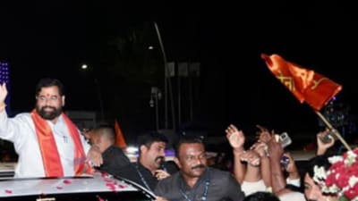 Maharashtra chief minister Eknath Shinde during a public rally after the Speaker’s verdict (Twitter/@mieknathshinde) Maharashtra chief minister Eknath Shinde during a public rally after the Speaker’s verdict (Twitter/@mieknathshinde)