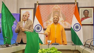 Uttar Pradesh Chief Minister Yogi Adityanath digitally attends the inauguration of direct flight services to Ayodhya. (PTI) Uttar Pradesh Chief Minister Yogi Adityanath digitally attends the inauguration of direct flight services to Ayodhya. (PTI)