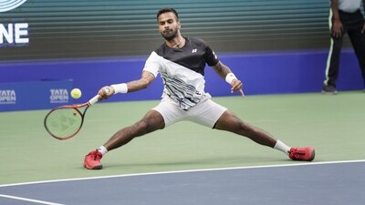 India's Sumit Nagal in action during the singles opening round (PTI)