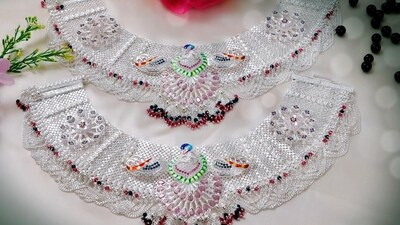 These silver anklets is an offering to Saa Mita from The Agra Sarafa Association. These silver anklets is an offering to Saa Mita from The Agra Sarafa Association.