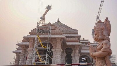 Construction underway at Ram Temple in Ayodhya ahead of the consecration ceremony. (PTI)