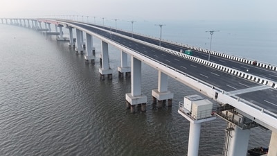 The entire project connected with the construction of the bridge cost <span class='webrupee'>₹</span>18,000. crore. The maximum speed limit for four-wheelers on MTHL is 100 kmph while motorbikes, autorickshaws and tractors would not be allowed on the bridge. (ANI) The entire project connected with the construction of the bridge cost <span class='webrupee'>₹</span>18,000. crore. The maximum speed limit for four-wheelers on MTHL is 100 kmph while motorbikes, autorickshaws and tractors would not be allowed on the bridge. (ANI)