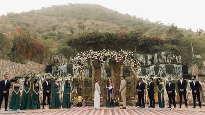 Sharing pictures of the fairytale wedding on Instagram, Ira Khan and Nupur Shikhare's official wedding photographer wrote in the caption, “Ira and Nupur’s vows ceremony. While it felt surreal, it was one of the most authentic and organic experiences of love that we have had. The couple exchanged vows amongst family and friends surrounded by the Aravali mountains…" Sharing pictures of the fairytale wedding on Instagram, Ira Khan and Nupur Shikhare's official wedding photographer wrote in the caption, “Ira and Nupur’s vows ceremony. While it felt surreal, it was one of the most authentic and organic experiences of love that we have had. The couple exchanged vows amongst family and friends surrounded by the Aravali mountains…"