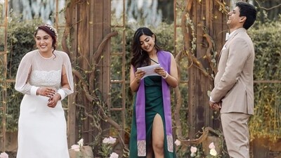 One of the pictures featured Ira Khan's cousin, actor Zayn Marie Khan, officiating the wedding while Ira and Nupur Shikhare laughed. Ira and Nupur had solemnised their relationship via a registered marriage on January 3. Their Udaipur wedding will reportedly be followed by a grand reception in Mumbai on January 13. One of the pictures featured Ira Khan's cousin, actor Zayn Marie Khan, officiating the wedding while Ira and Nupur Shikhare laughed. Ira and Nupur had solemnised their relationship via a registered marriage on January 3. Their Udaipur wedding will reportedly be followed by a grand reception in Mumbai on January 13.