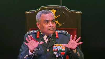 Chief of Army Staff General Manoj Pande addresses a press conference ahead of Army Day, in New Delhi, Thursday, Jan. 11, 2024. (PTI) Chief of Army Staff General Manoj Pande addresses a press conference ahead of Army Day, in New Delhi, Thursday, Jan. 11, 2024. (PTI)