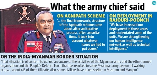 Chief of Army Staff General Manoj Pande addressed the annual press conference, ahead of Army Day in New Delhi on January 11. (HT graphics) Chief of Army Staff General Manoj Pande addressed the annual press conference, ahead of Army Day in New Delhi on January 11. (HT graphics)