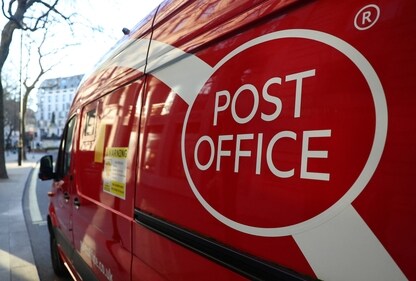 A Post Office branded van is seen parked in London, Britain, January 11, 2024. (Reuters)