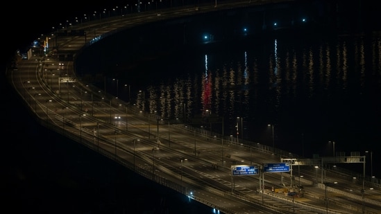 Aerial view of Sewri Nhava Sheva Atal Setu (Mumbai Trans Harbour Link Road) (Photo by Anshuman Poyrekar/ Hindustan Times) (Hindustan Times)