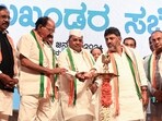 Karnataka Chief Minister Siddaramaiah with State Deputy Chief Minister DK Shivakumar in Bengaluru. (ANI Photo)