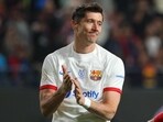 Barcelona's Polish forward Robert Lewandowski during the Spanish Super Cup semi-final vs Osasuna