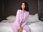 Jacqueline Fernandez in a lavender pantsuit set 
