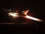 In this image provided by the UK Ministry of Defence taken on Thursday Jan. 11, 2024 shows an RAF Typhoon aircraft taking off from RAF Akrotiri in Cyprus, for a mission to strike targets in Yemen. The US and British militaries bombed more than a dozen sites used by the Iranian-backed Houthis in Yemen late on Thursday. In this image provided by the UK Ministry of Defence taken on Thursday Jan. 11, 2024 shows an RAF Typhoon aircraft taking off from RAF Akrotiri in Cyprus, for a mission to strike targets in Yemen. The US and British militaries bombed more than a dozen sites used by the Iranian-backed Houthis in Yemen late on Thursday.