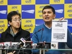 AAP leaders Atishi Singh and Saurabh Bharadwaj address a press conference at party office, in New Delhi, Friday, Jan. 12, 2024.