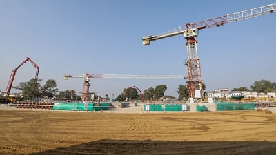 Ayodhya: Ram Mandir construction site in Ayodhya. (PTI) (HT_PRINT) Ayodhya: Ram Mandir construction site in Ayodhya. (PTI) (HT_PRINT)