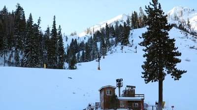 This shows the below the scene of Wednesday's deadly avalanche, top right, skiers gather at Palisades Tahoe Ski resort in Olympic Valley, Calif., on Thursday, Jan. 11, 2024. (Scott Strazzante/San Francisco Chronicle via AP) (AP) This shows the below the scene of Wednesday's deadly avalanche, top right, skiers gather at Palisades Tahoe Ski resort in Olympic Valley, Calif., on Thursday, Jan. 11, 2024. (Scott Strazzante/San Francisco Chronicle via AP) (AP)