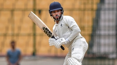 Rajat Patidar remains unbeaten on 61 at the end of Day 1 in the warm-up game against England Lions (PTI) Rajat Patidar remains unbeaten on 61 at the end of Day 1 in the warm-up game against England Lions (PTI)