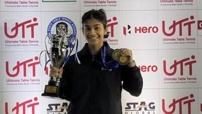 Panchkula paddler Manal with her medals at the UTT 85th Inter-State Youth and Junior National Table Tennis Championships hosted in Kolkata, West Bengal. (\HT Photo)
