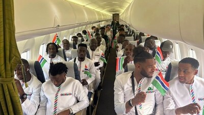 The plane carrying Gambia's national soccer team made an emergency landing after a sudden loss of oxygen during their flight to compete in the Africa Cup of Nations tournament. (AP) The plane carrying Gambia's national soccer team made an emergency landing after a sudden loss of oxygen during their flight to compete in the Africa Cup of Nations tournament. (AP)
