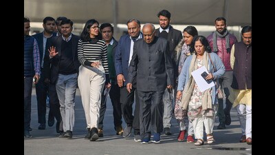 Swati Maliwal and ND Gupta accompanied by Sanjay Singh’s wife, Anita Singh, outside the DM’s office on Friday. (Raj K Raj/HT Photo) Swati Maliwal and ND Gupta accompanied by Sanjay Singh’s wife, Anita Singh, outside the DM’s office on Friday. (Raj K Raj/HT Photo)