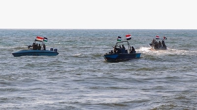 Members of the Yemeni Coast Guard affiliated with the Houthi group patrol Red Sea (AFP) (AFP)