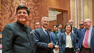 Union ministers Piyush Goyal and S Jaishankar with USTR Katherine Tai on Friday. (ANI) Union ministers Piyush Goyal and S Jaishankar with USTR Katherine Tai on Friday. (ANI)