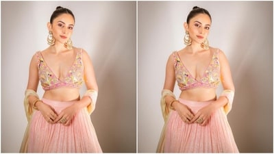 Assisted by fashion stylist Anshika Verma, Rakul accessorised her look with a pair of gold statement earrings, multiple golden rings adorning her fingers, a sleek bracelet and a pair of high heels.&nbsp;&nbsp;&nbsp;&nbsp;&nbsp;&nbsp; (Instagram/@rakulpreet)