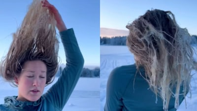 The woman's hair froze in the sub-zero temperature. (Instagram/@Elvira Lundgren) The woman's hair froze in the sub-zero temperature. (Instagram/@Elvira Lundgren)
