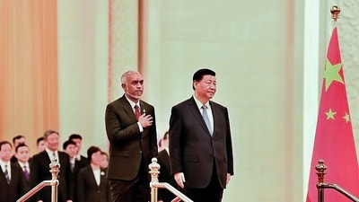 Chinese President Xi Jinping with Maldives' President Mohamed Muizzu, in Beijing, (PTI) Chinese President Xi Jinping with Maldives' President Mohamed Muizzu, in Beijing, (PTI)