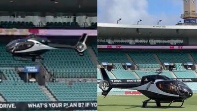 David Warner landed on a helicopter. (Twitter) David Warner landed on a helicopter. (Twitter)