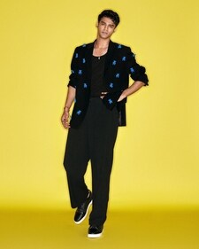 Babil Khan in a black blazer embellished with blue miniature teddy bears (Photo: Instagram) Babil Khan in a black blazer embellished with blue miniature teddy bears (Photo: Instagram)