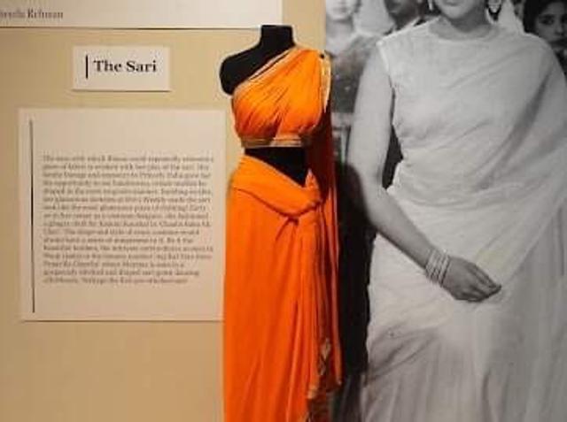 Part of the display at the exhibition. “Athaiya pioneered the concept of the pre-stitched sari in Hindi cinema. She made the first one for Waheeda Rehman in Guide (1965) and for Mumtaz in Brahmachari (1968). These saris had zip at the back and were so comfortable that the actors could twist, bend and run effortlessly in them. “ (Courtesy Prinseps) Part of the display at the exhibition. “Athaiya pioneered the concept of the pre-stitched sari in Hindi cinema. She made the first one for Waheeda Rehman in Guide (1965) and for Mumtaz in Brahmachari (1968). These saris had zip at the back and were so comfortable that the actors could twist, bend and run effortlessly in them. “ (Courtesy Prinseps)