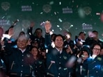 Democratic Progressive Party candidate Lai Ching-te, with Bi-khim Hsiao by his side, celebrates with supporters in New Taipei City, Taiwan. Democratic Progressive Party candidate Lai Ching-te, with Bi-khim Hsiao by his side, celebrates with supporters in New Taipei City, Taiwan.
