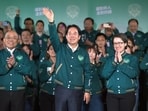 Taiwanese Vice President Lai Ching-te, also known as William Lai, center, celebrates his victory with running mate Bi-khim Hsiao, right, and supporters in Taipei, Taiwan. Taiwanese Vice President Lai Ching-te, also known as William Lai, center, celebrates his victory with running mate Bi-khim Hsiao, right, and supporters in Taipei, Taiwan.