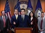L-R, Rep. Eric Burlison (R-MO), Rep. Andy Ogles (R-TN), Rep. Anna Paulina Luna (R-FL) and Rep. Jared Moskowitz (D-FL). House members on both sides of the aisle are calling for more transparency surrounding UAPs, saying that sightings could negatively impact national security.   Drew Angerer/Getty Images/AFP (Photo by Drew Angerer / GETTY IMAGES NORTH AMERICA / Getty Images via AFP)