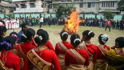 Magh Bihu, also known as Bhogali Bihu, is a harvest festival observed in the northeastern state of Assam during January. This year, Magh Bihu falls on January 15, with the eve, known as Uruka, celebrated on January 14. Here's a glimpse of how Assam is preparing for this significant festival in the state. (ANI) Magh Bihu, also known as Bhogali Bihu, is a harvest festival observed in the northeastern state of Assam during January. This year, Magh Bihu falls on January 15, with the eve, known as Uruka, celebrated on January 14. Here's a glimpse of how Assam is preparing for this significant festival in the state. (ANI)
