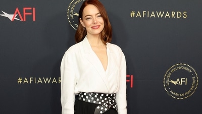 Emma Stone looks opts for a black and white look for the AFI (American Film Institute) Awards Luncheon in Los Angeles. The annual invite-only luncheon honored 10 films and 10 television shows with well-spoken words about each celebrated project followed by a brief clip of a scene. (REUTERS)