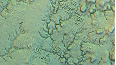 This LIDAR image provided by researchers in January 2024 shows a main street crossing an urban area, creating an axis along which complexes of rectangular platforms are arranged around low squares at the Copueno site, Upano Valley in Ecuador. Archeologists have uncovered a cluster of lost cities in the Amazon rainforest that was home to at least 10,000 farmers around 2,000 years ago, (AP)